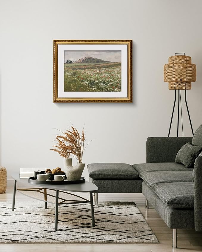 ARPEOTCY Vintage Gold Framed Large Wall Art, Fields with Wild Poppies Retro Paintings, Canvas Prints Artwork with Antique Frame, Victorian Wall Picture Decor for Gallery Living Room 16x20 inch