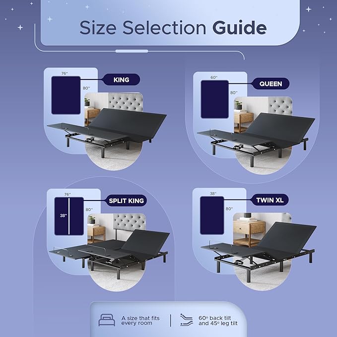 Celestial Sleep Aurora Adjustable Bed Base (Frame) + 8 inch Gel Memory Foam Mattress (Firm), Easy Assembly, Head and Foot Lift, Zero Gravity, Memory Positions, CertiPUR-US Bed - Queen