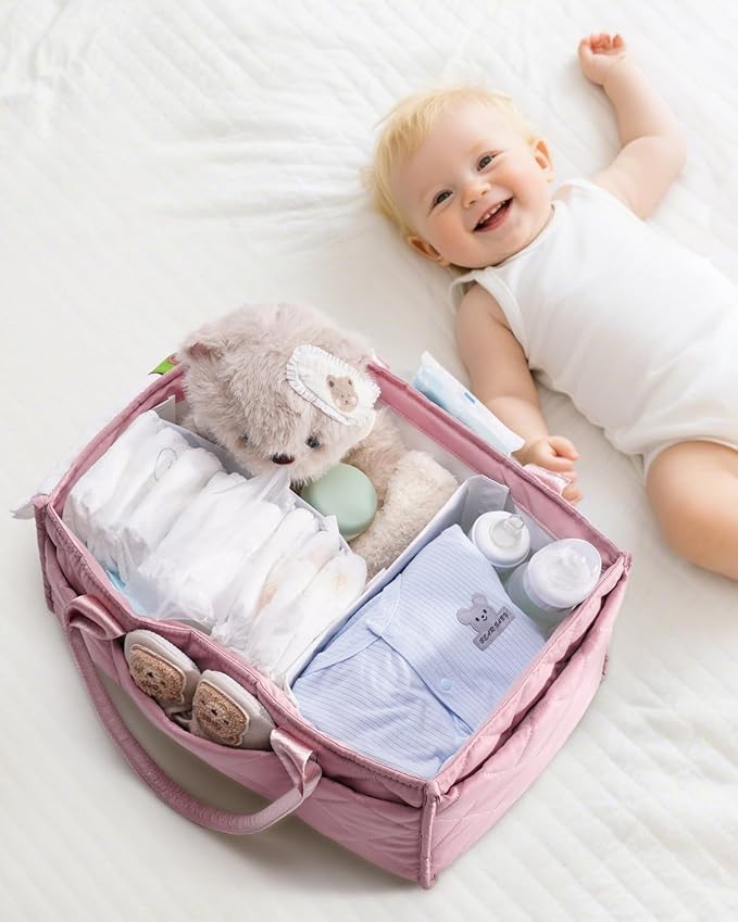 CEI-CEI Baby Diaper Caddy Organizer with Handle, Large Portable Nursery Storage Basket for Newborn Essentials, Changing Table and Car Organizer, Gift for Baby Shower