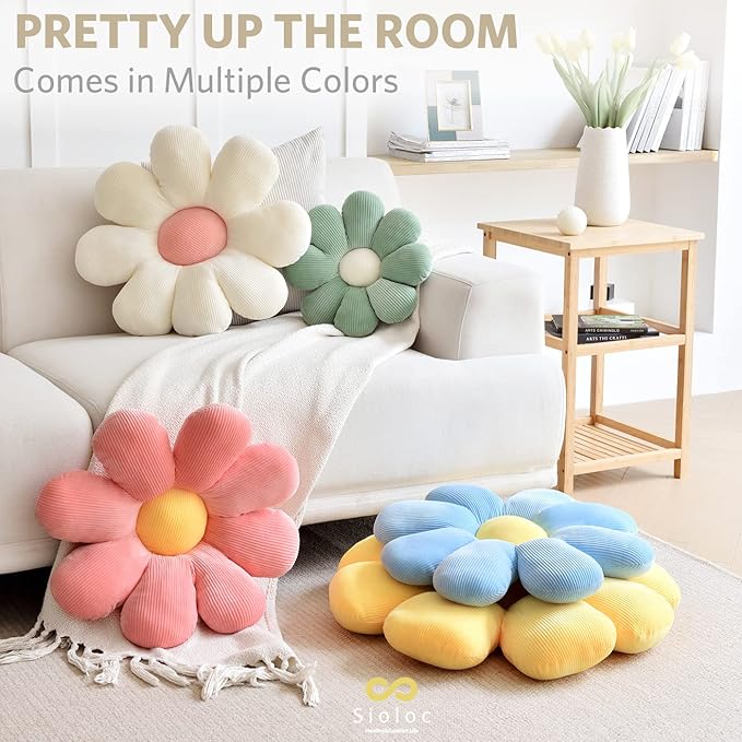 Sioloc Flower Shaped Throw Pillow - Butt Cushion & Seating Cushion, Cute Room Decor & Plush Pillow for Bedroom Sofa Chair (White, 23.6" )