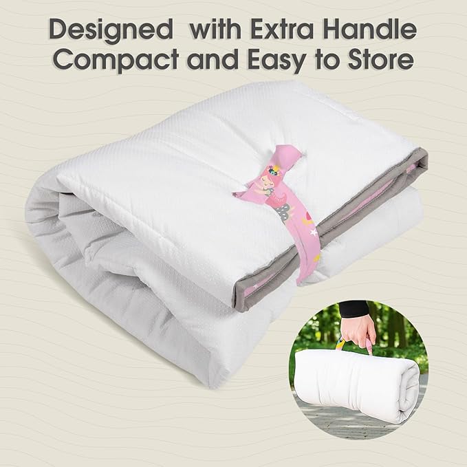 Little Grape Land Baby Mat for Floor 71x59 Soft Padded Playpen for Crawling, Tummy Time & Play, Non-Slip, Machine Washable Fairy mat for Infants & Toddlers, Foldable Outdoor Mat with Handle