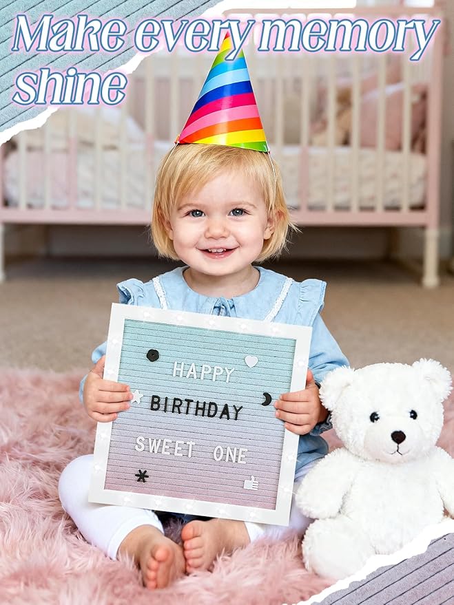 Changeable Felt Letter Board with LED Lights - 10×10" Message Custom Signs & Wood Stand & 450 Letters, Poster Board for Christmas/Pregnancy/Baby Announcement/Baby Shower/Wall Decor Gifts, Gradient