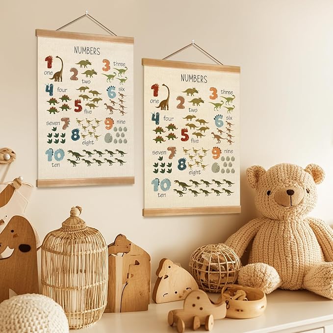 ZTGDA Dinosaur Alphabet Numbers Poster Set of 2,Alphabet Numbers Wall Art, ABC &123 Banner Poster, Dinosaurs Hanging Decor for Toddler Room Playroom Nursery Wall Classroom Decor 12x16inch (Dinosaur)