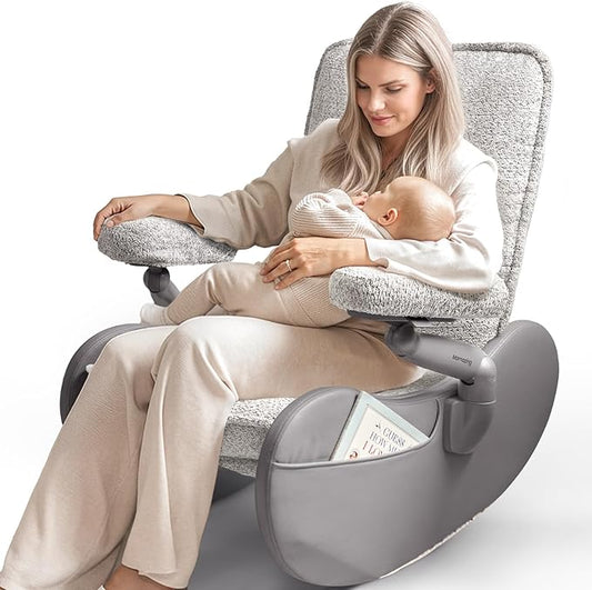MAMAZING Nursery Rocking Chair Glider with Adjustable Armrests for Breastfeeding, Upholstered Nursing Chair with Removable Cover for Mom and Baby(Grey/Grey)