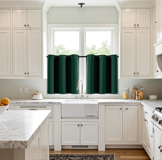 MIULEE Short Curtains for Windows - Christmas Hunter Green Blackout Half Window Curtains Thermal Insulated Drapes for Kitchen Bedroom Bathroom Grommet Top Small Basement Tiers W40 x L36 Inch 2 Panels
