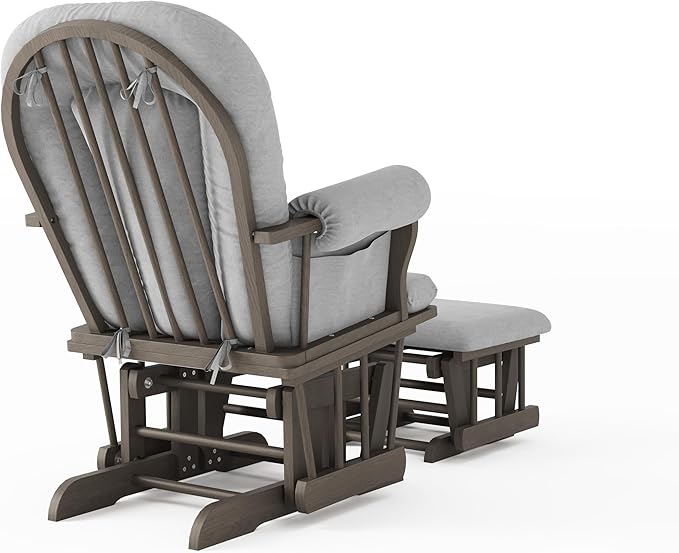 Child Craft Cozy Glider Rocker and Ottoman Set, Padded Cushion with Convenient Storage Pockets, Solid Wood Base & Frame (Dapper Gray with Light Gray Cushion)