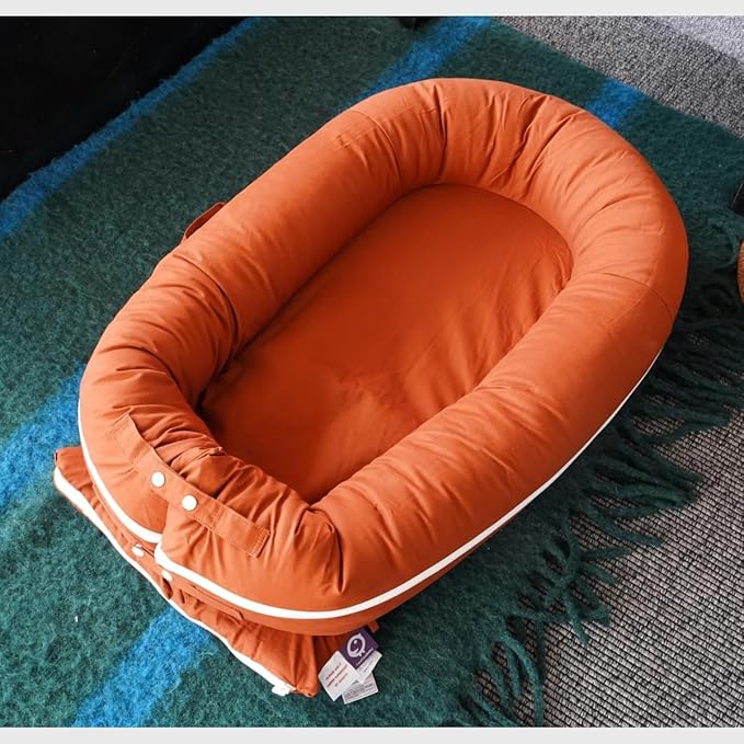 CooCooBaby Deluxe Infant Lounger, Baby Nest Cover for Baby Girls & Boys, Newborn Essentials for Baby 0-12 Months, 100% Cotton (Gingerbread)