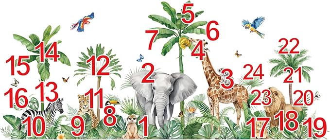 decalmile Large Safari Animals Tropical Tree Wall Decals Jungle Animals Giraffe Elephant Lion Wall Stickers Living Room Baby Nursery Kids Room Wall Decor(XXL)