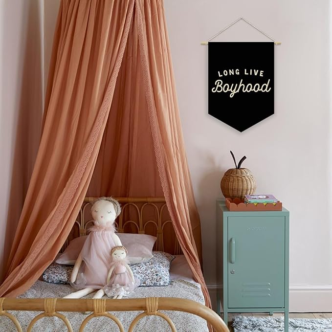 Boy Room Decor,Long Live Boyhood Black Canvas Banner Nursery Playroom Wall Decor for Boys Bedroom Toddler Decorations Teen Boy Room Decor,Playroom Decor Wall Hanging Flag 15x11 Inch
