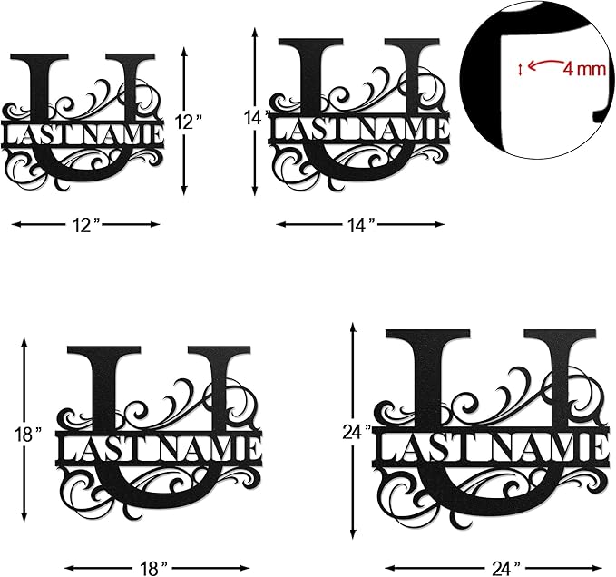 LULLBABYMALL Custom Metal Signs - Last Name Sign, Split Letter Monogram, Letter U, Family Name Wall Art, Outdoor Metal Signs, Personalized Wedding Gift