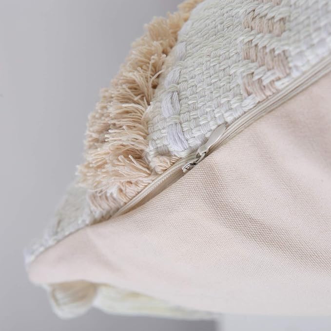 blue page Boho Tufted Throw Pillow Cover 24x24, Neutral Woven Decorative Square Pillow Case for Couch or Bed, Modern Farmhouse Accent, Yellowy Cream