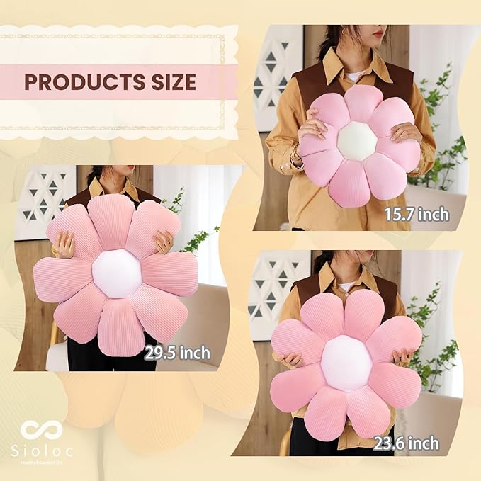 sioloc Flower Pillow,Flower Shaped Throw Pillow Butt Cushion Flower Floor Pillow,Seating Cushion,Cute Room Decor & Plush Pillow for Bedroom Sofa Chair(Blush,29.5'')