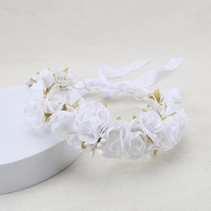 White Flower Crown for Girls First Communion Kids Floral Headband Child Hair Accessories Birthday Party Photo Prop