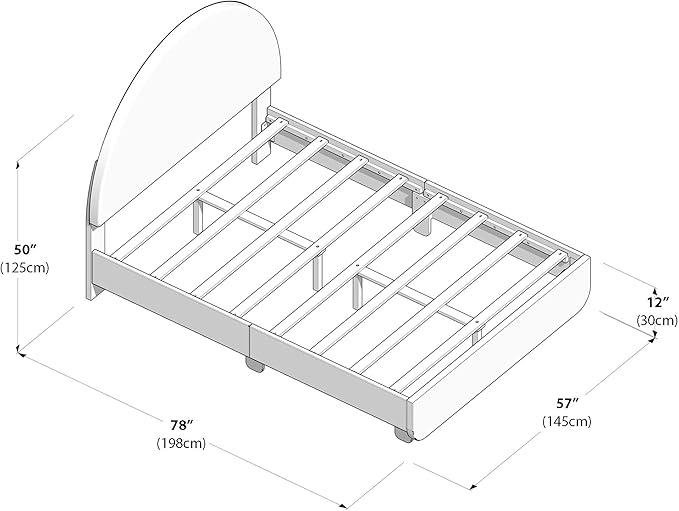 Max & Lily Upholstered Full Bed Frame with Arch Headboard, Upholstered Platform Bed for Kids, No Box Spring Needed, Easy Assembly, Cream