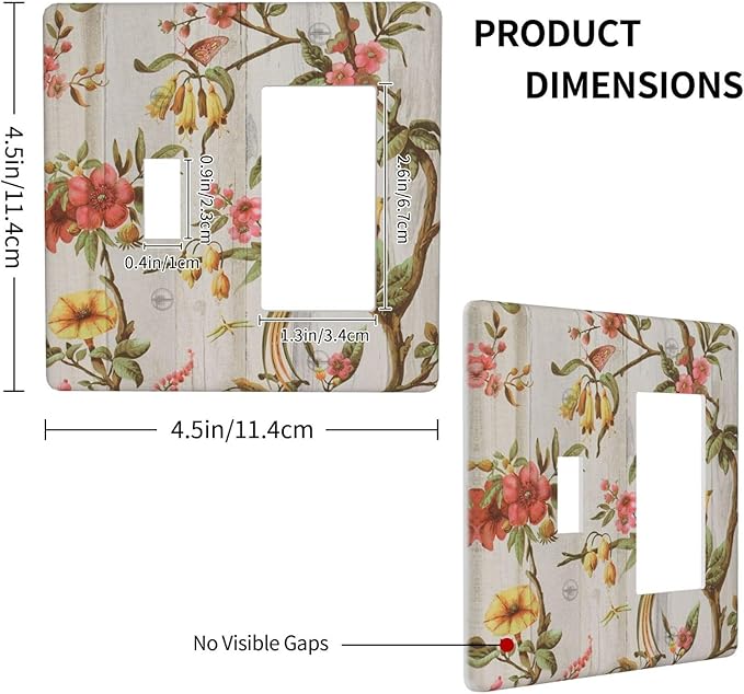Flowers Bird Tree Retro Spring Floral Branch 2 Gang Light Switch Cover Decorative Combination Wall Plate Oriental Chinese Landscape Drawn Single Toggle Rocker Electrical Faceplate for Kitchen Home
