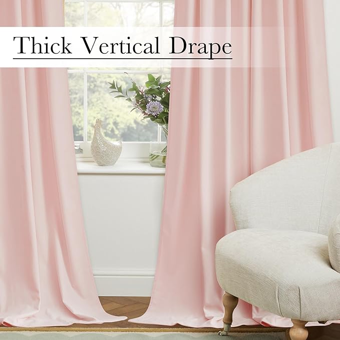 StangH Baby Pink Velvet Curtains Room Darkening Thermal Insulated Drapes for Bedroom Living Room Girls' Room, Super Soft Window Treatment with Rod Pocket Back Tab, 52x108, 2 Panels