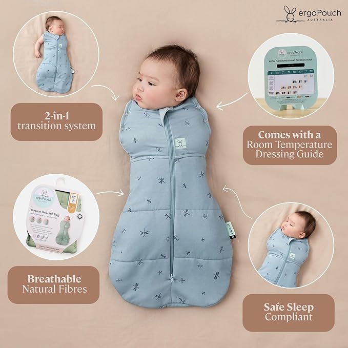 ergoPouch Cocoon Swaddle Sack 0.2 TOG - Baby Sleep Sack, Gentle Snug Fit Helps Calm Startle Reflex, Ideal for Arms In/Out Sleeping, Soft Breathable Fabric for Better Sleep (0-3 Months, Daisies)