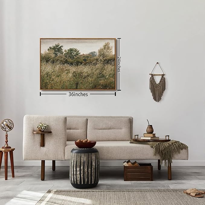 OIQArtOIQ Framed Vintage Landscape Wall Art Natural Scenery Oil Painting Canvas Prints Country Farmhouse Aesthetic Fall Decor Pictures for Kitchen Bedroom Living Room Bathroom