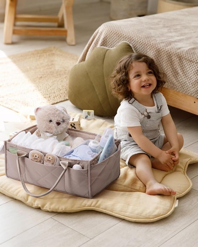 CEI-CEI Baby Diaper Caddy Organizer with Handle, Large Portable Nursery Storage Basket for Newborn Essentials, Changing Table and Car Organizer, Gift for Baby Shower
