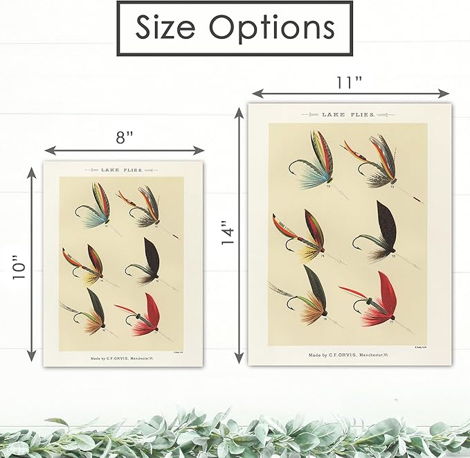 DREAM BIG PRINTABLES Vintage Fly Fishing Art Prints (Set of 4) - Unframed - 11x14 | Great Gift for Fisherman - Reproductions of Vintage Fishing Lure Drawings - Rustic Decor