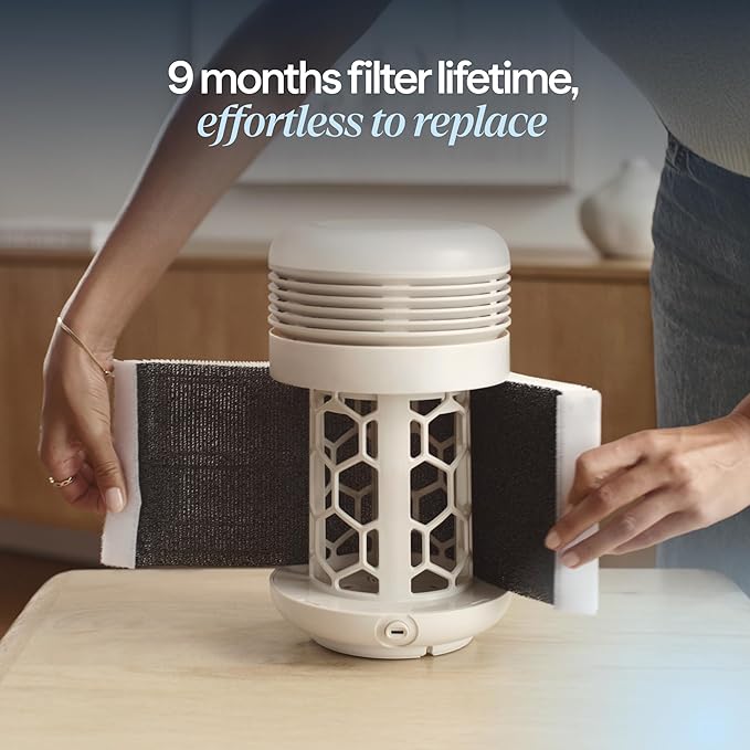 BLUEAIR Purifier for Bedroom - Mini Restful - Sunrise Clock with HEPASilent Filtration and Wake Up Light - Cleans Air and Supports Circadian Rhythm - USB-C and App Connectivity, Beige
