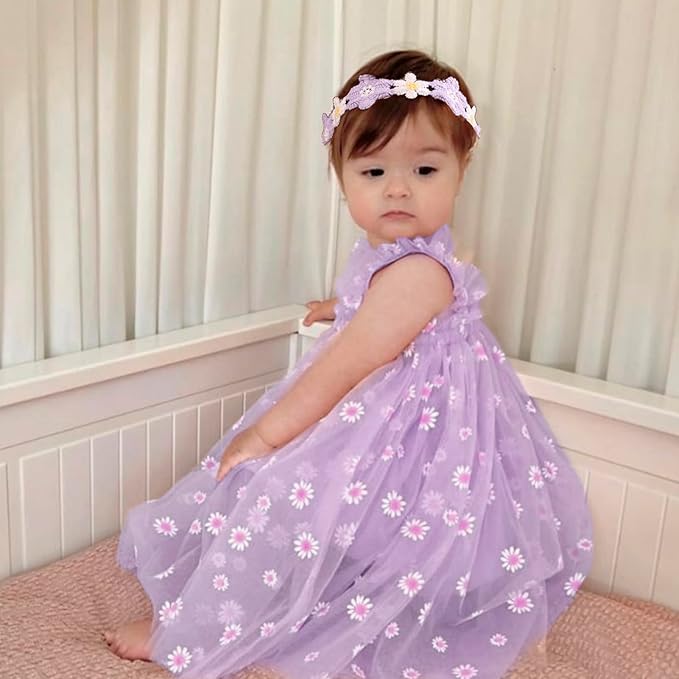 cherrboll Baby Flower Bows Headbands 6pcs Floral Hair Wraps Nylon Hairbands Crown Newborn Infant Toddler Hair Accessories