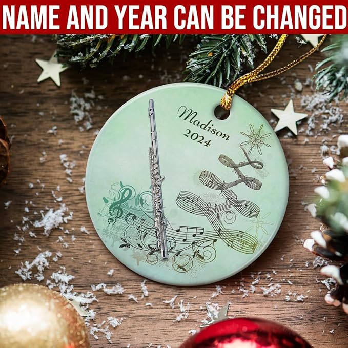 wowcugi Flute Ornament Personalized Instrument Ornaments for Christmas Tree Xmas Tree Decorations Keepsake Gifts for Band Instruments Music Lovers