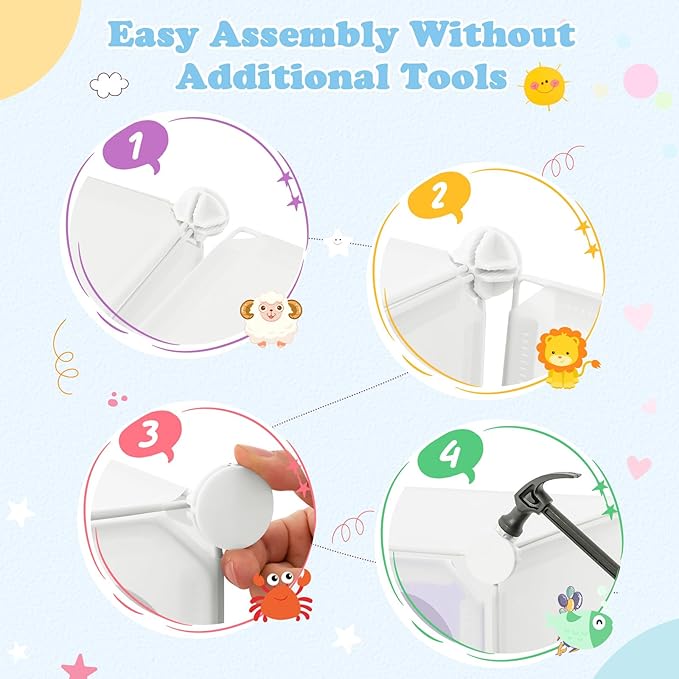INFANS Children Wardrobe, Kid Closet Portable Baby Dresser Cute for Kids Bedroom Nursery Armoire with Doors 12 Cube 2 Hanging Sections, Kid Clothes Storage Organizer