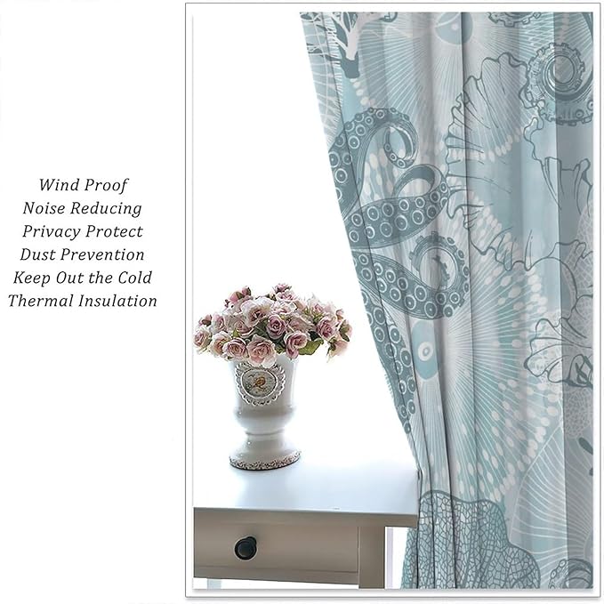 Coastal Window Curtains,Nautical Beach Themed Thermal Insulating Blackout Curtain for Living Room, Bedroom Set 2 Panels,84x84 Inches