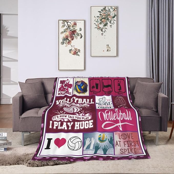 Volleyball Blanket Volleyball Decor Throw Blanket Gifts for Girl Woman Kids Super Soft Flannel Lightweight Fluffy Plush Fuzzy Fleece Sports Blanket for Bed Sofa 60"X80"