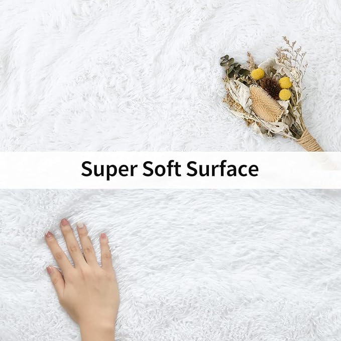 Merelax Fluffy Rug Shaggy Area Rug, Snow White 2x4 Small Rugs for Fireplace Holiday Christmas Decor, Mini Fuzzy Plush Kids Bedside Rug, Soft Non-Slip Entryway Throw Rugs Shag Catpet for Living Room ﻿