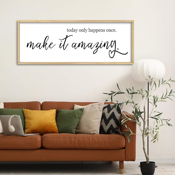 YWJKWLGS Inspirational Quotes for Home office Wall Decor 40x15 Inch Motivational Wall Art Today Only Happens Once Make It Amazing Sign Living Room Large positive Wood Framed Hanging (Wood)