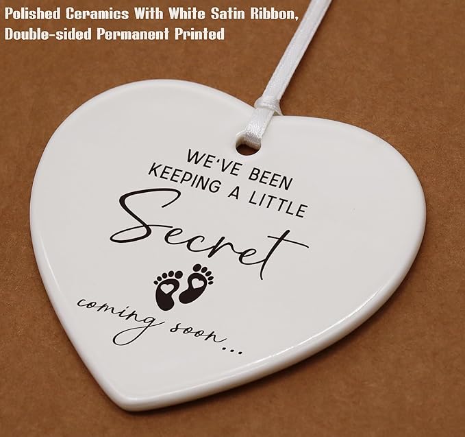 Heart Shaped Christmas Ornament-Baby Announcement Gifts-Promoted to Grandparents Aunt Uncle-New Baby Coming Soon Reveal Present for Mom Dad Sister Brother Friends Keepsake