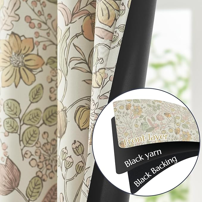 jinchan Nursery Curtains 95% Blackout Yellow Floral Curtains for Girls Room, 63 Inch Length Farmhouse Drapes for Bedroom Living Room Darkening Window Treatment Fall Decor Grommet Top Set of 2 Panels