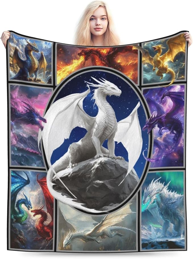 Dragon Blanket Dragon Decor Throw Blanket Super Soft Flannel Lightweight Fluffy Plush Cozy Fuzzy Fleece Gifts Blanket for Kids Boys Girls Women Adults for Bed Sofa 40"X50"