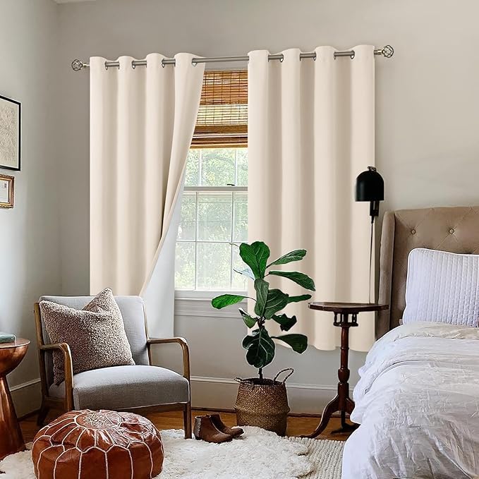 BGment Champagne Blackout Curtains for Bedroom 63 Inch Length, Thermal Insulated Window Curtains Soundproof Room Darkening Curtain Drapes for Living Room, Each Grommet Curtains 52 Inch Wide, 2 Panels