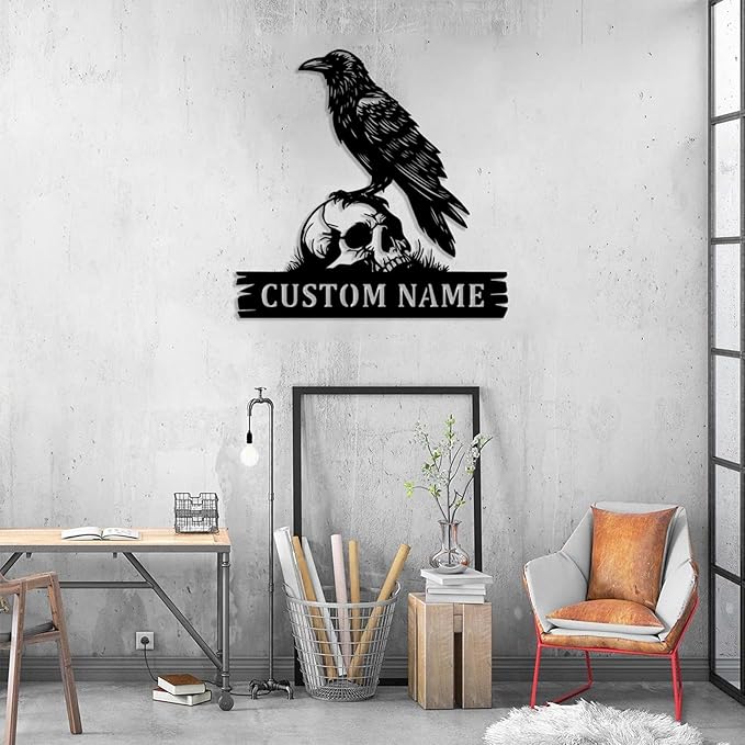 Personalized Crow Metal Sign,Raven Sign,Custom Black Crow Name Sign,Metal Crow Wall Art,Raven Birdwatch Home Decor,Gift for Bird Lover