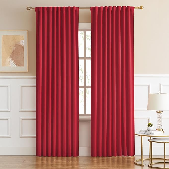 DUALIFE Red Room Darkening Curtains Back Tab Loop Pocket Thermal Insulated Light Blocking Window Curtain Drapes for Bedroom Living Room Christmas Red Decor 52x84 Inch 2 Panels