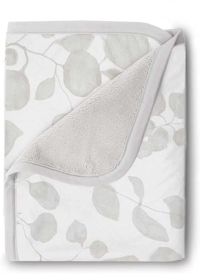 Oilo Baby Blanket, Luxury Soft Plush Backing & 100% Turkish Cotton Jersey Print, Double Layered, 30" x 40", Rolled Jersey Edge Trim, Machine Washable, Perfect for Infant or Toddlers, Beige Leaf