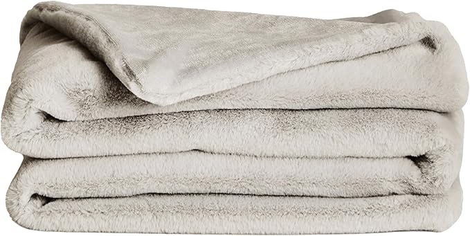 UnHide Lil’ Marsh - Faux Fur Blanket - Durable, Lightweight, Extra Soft Blanket - Machine Washable - Add a Layer of Softness to Any Bed, Couch, or Reading Chair - Greige, Small (50” x 60”)