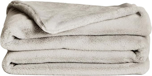 UnHide Lil’ Marsh - Faux Fur Blanket - Durable, Lightweight, Extra Soft Blanket - Machine Washable - Add a Layer of Softness to Any Bed, Couch, or Reading Chair - Greige, Small (50” x 60”)