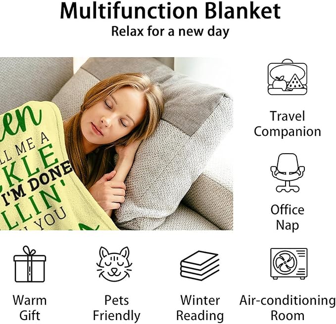 Pickle Throw Blanket for Adults - 60x80 Inches Twin Size - Soft Fluffy Cozy Blankets Gift - Beige Novelty Blanket Throws for Bed, Sofa, Winter