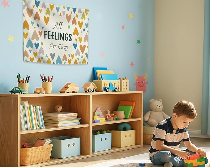 Mental Health Inspirational Rectangular Banner Flag Sign Wall Decor Gift for Boy Girl Kids Teen,Classroom Therapy Office Homeschool Reading Room Door-Birthday Christmas Gift-All Feelings Are Okay