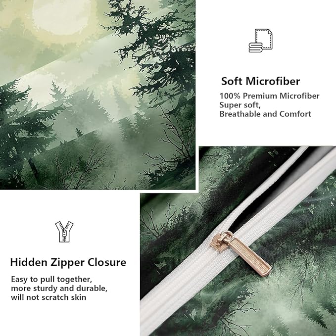 Pine Tree Duvet Cover Twin Size Forest Olive Green Duvet Cover Set Gradient Watercolor Botanical Bedding Set Soft Breathable Microfiber Comforter Cover(1 Pillowcase, No Comforter)