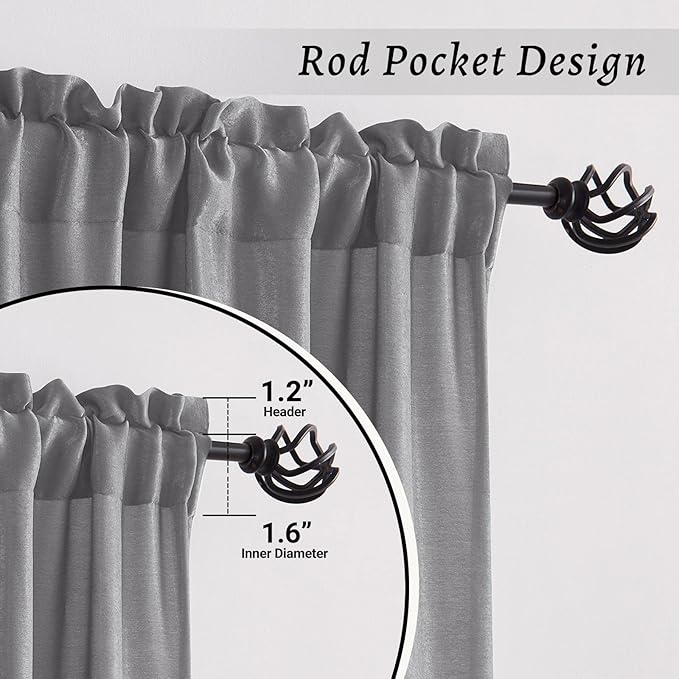 Melodieux Silver Grey Velvety Semi Sheer Curtains 84 Inch Length for Bedroom, Living Room Natural Cotton Texture Rod Pocket Window Sheer Drapes, 52 by 84 Inch (2 Panels)