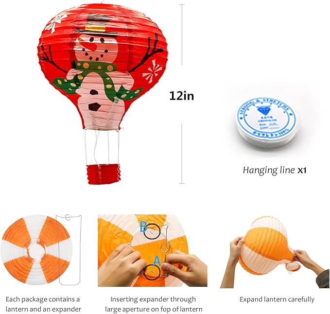 ADLKGG Hanging Hot Air Balloon Paper Lanterns Set, Party Decoration Birthday Wedding Christmas Party Decor Gift, 12 inch, Pack of 5 Pieces
