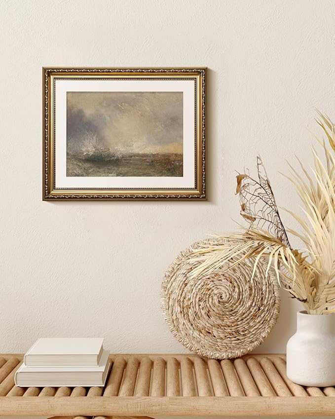 ARPEOTCY Vintage Gold Framed Wall Art, Nature Abstract Storm Seascape Paintings, Canvas Pictures Prints Artwork with Antique Frame, Wall Decor for Living Room Bedroom Bathroom, 13x16 inch