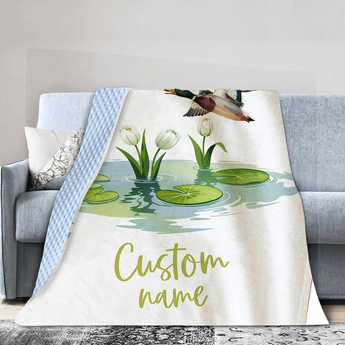 Personalized Baby Blanket with Name – Duck Theme Soft Receiving Blanket for Newborn Boys, Custom, Rustic Nursery Decor for Toddlers