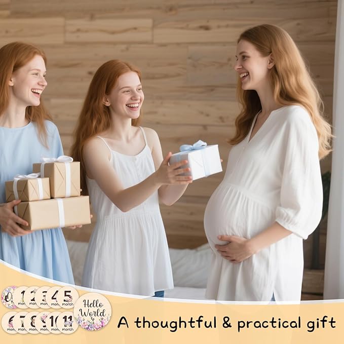 Baby Monthly Milestone Cards - 13pcs Wooden Double Sided Flower Monthly Milestone Signs, Birth Announcement Sign for Photo Props, 1-12 Months Newborn Milestones Cards, Baby Shower Party Gifts Marker