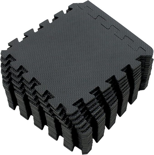 Yostrong® 18 Tiles Interlocking Puzzle Foam Baby Play Mat with Straight Edges for Playing - EVA Babies Crawling Mat | Rubber Floor Work Out Mats for Home Gym. Black. YOC-Db18S18